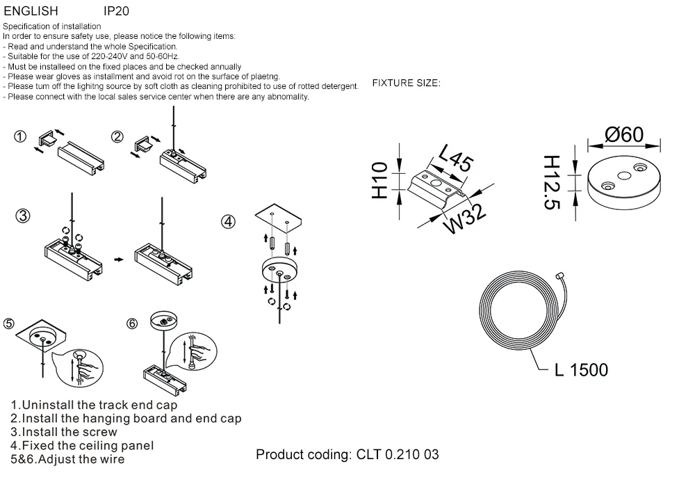 Подвесной комплект для шинопровода Crystal Lux CLT 0.210 03 BL