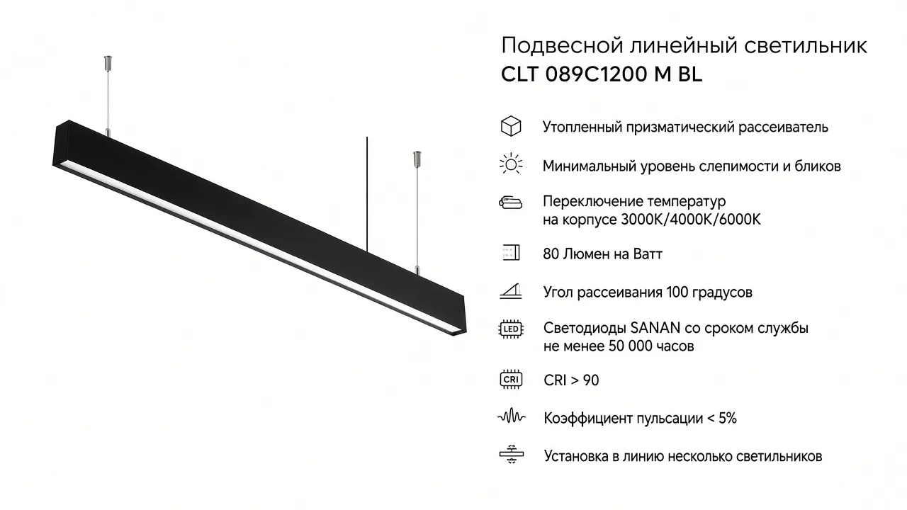 Линейный подвесной/накладной светильник CLT 089C1200 M BL