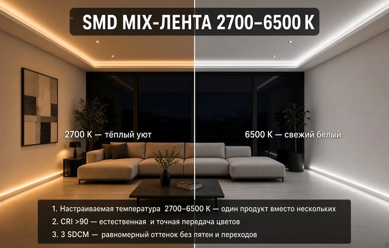Светодиодная лента CLT 1.002 10W 24V SMD 2700-6500K IP65