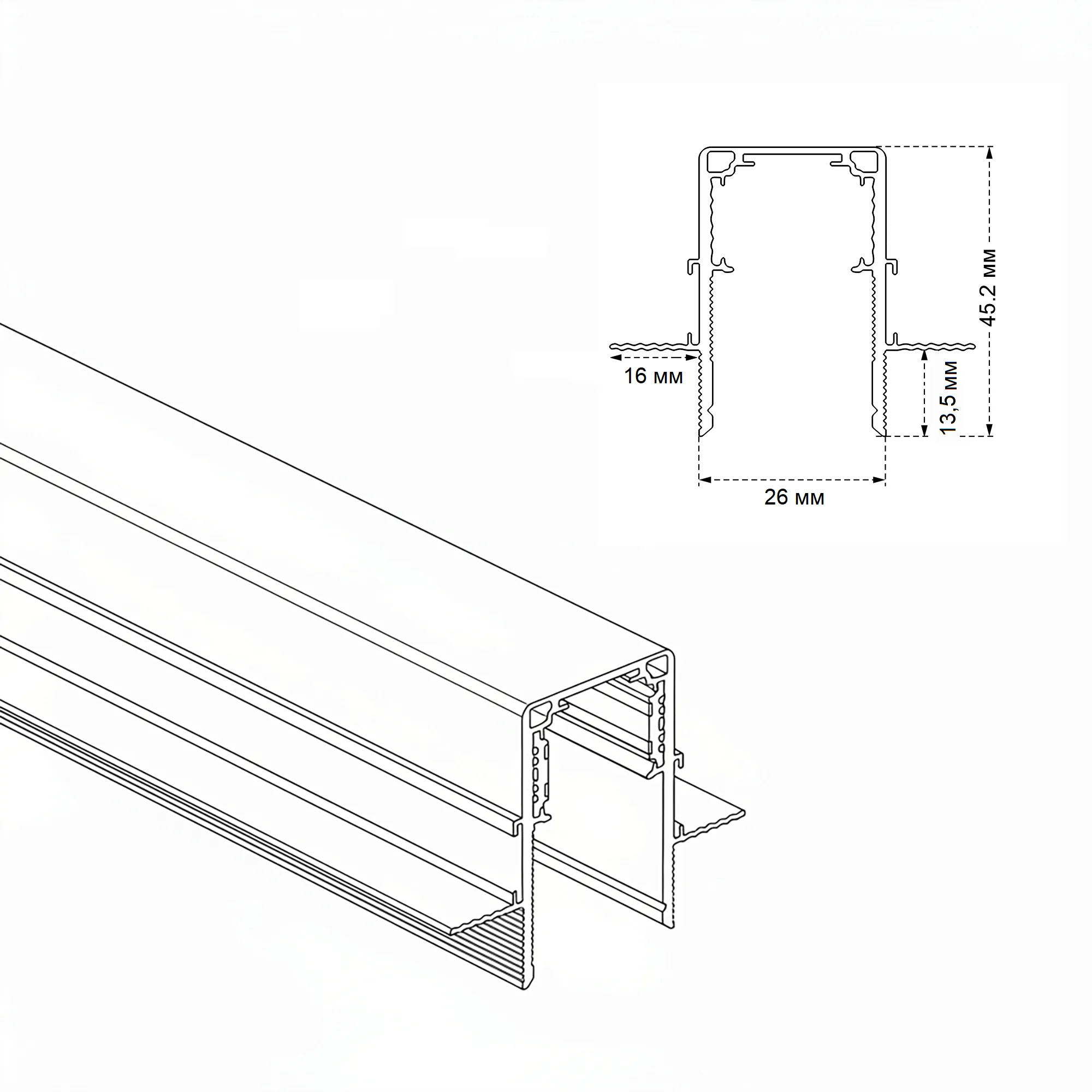 Шинопровод встраиваемый магнитный для ГКЛ12,5 мм Crystal Lux CLT 0.123 02 L2000 WH