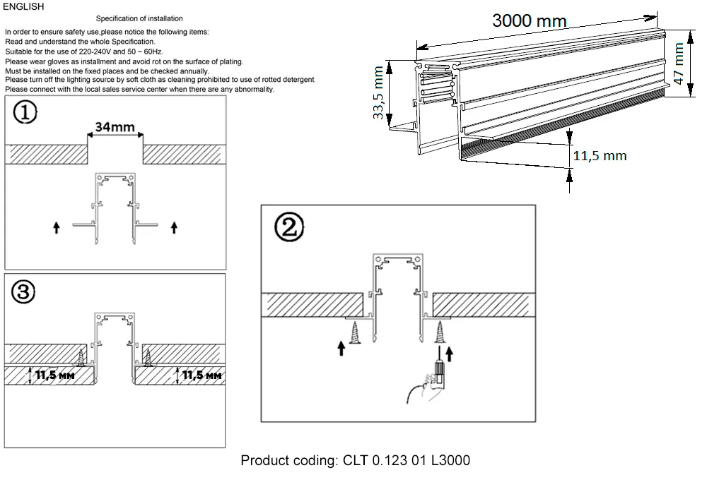 Шинопровод магнитный встраиваемый Crystal Lux CLT 0.123 01 L3000 WH
