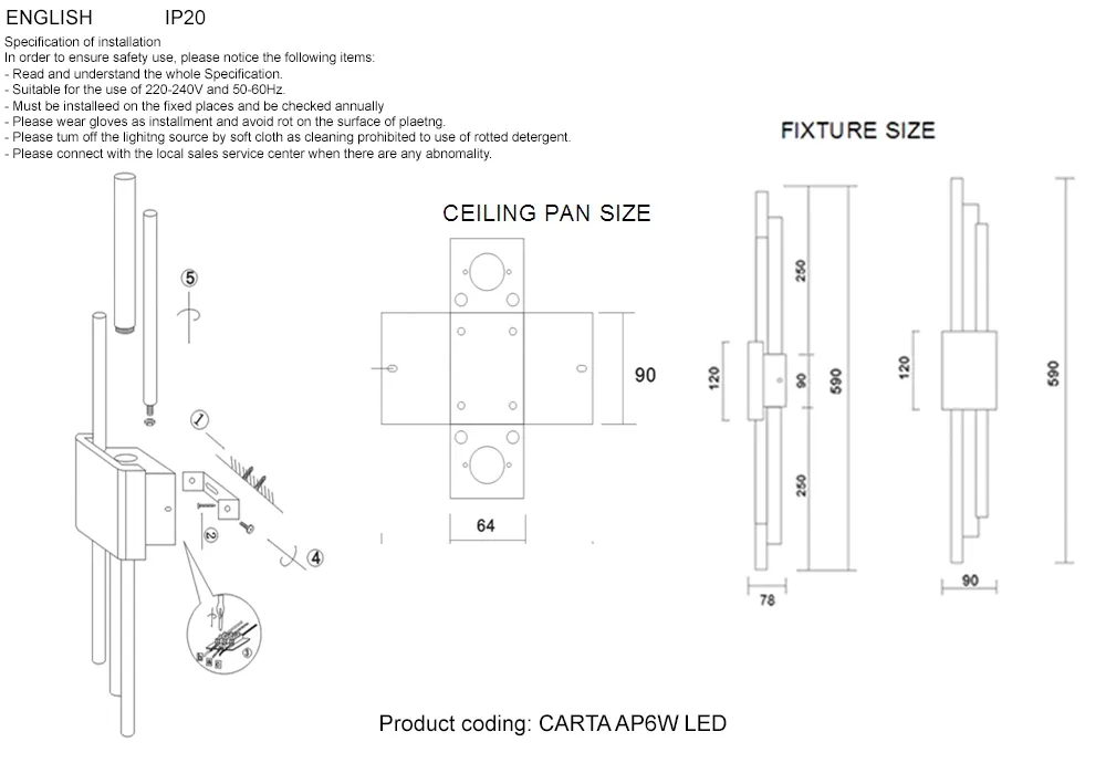 Бра Crystal Lux CARTA AP6W LED WHITE/CHROME