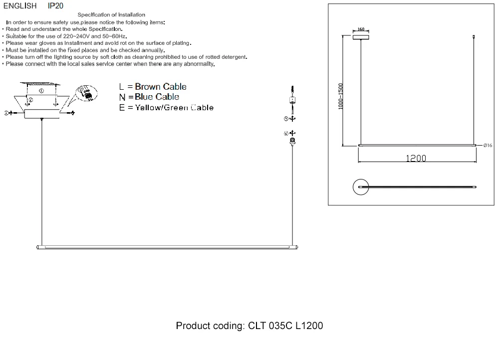 Светильник подвесной Crystal Lux CLT 035C L1200 BL