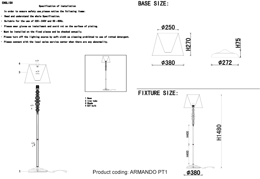 Торшер crystal lux armando pt1 chrome