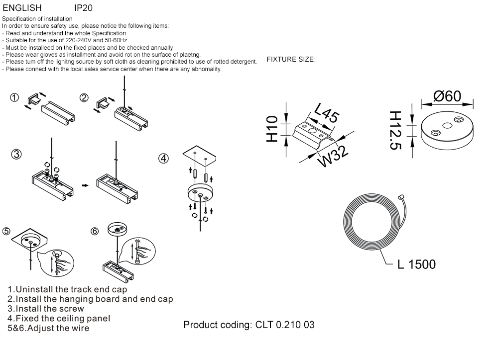 Подвесной комплект для шинопровода crystal lux clt 0.210 03 wh