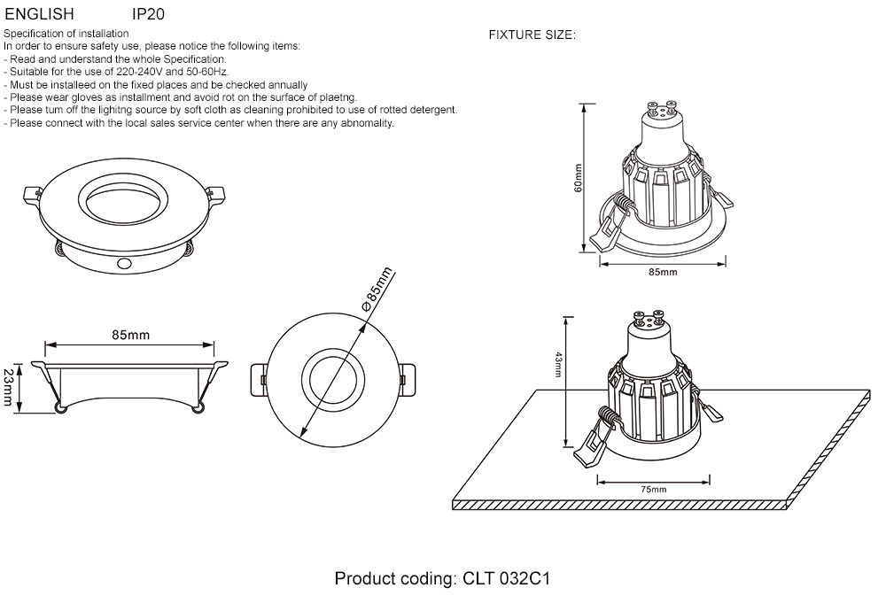 Светильник встроенный crystal lux clt 032c1 wh