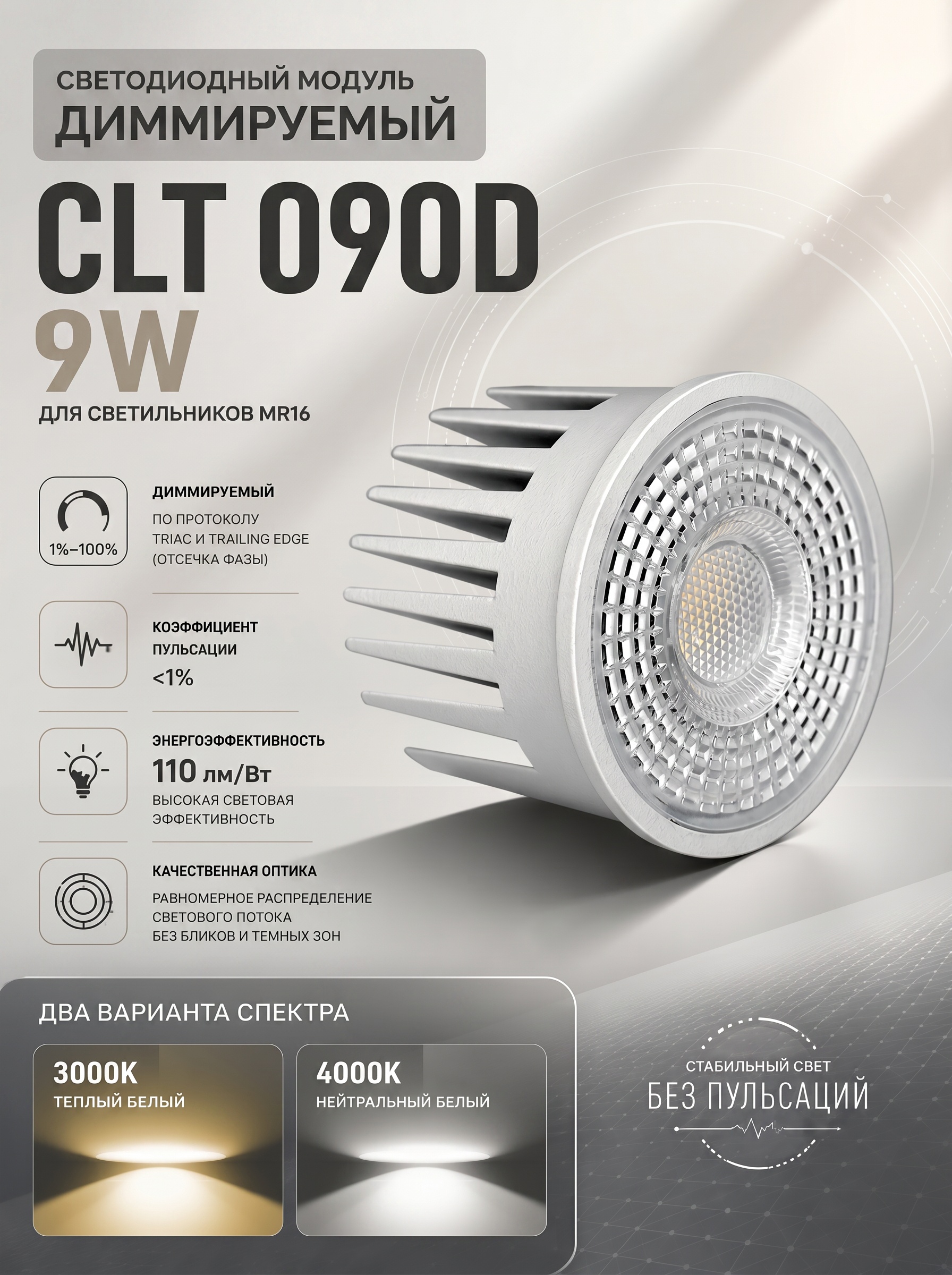 Светодиодный диммируемый модуль Crystal Lux CLT 090D 9W 3000K WH