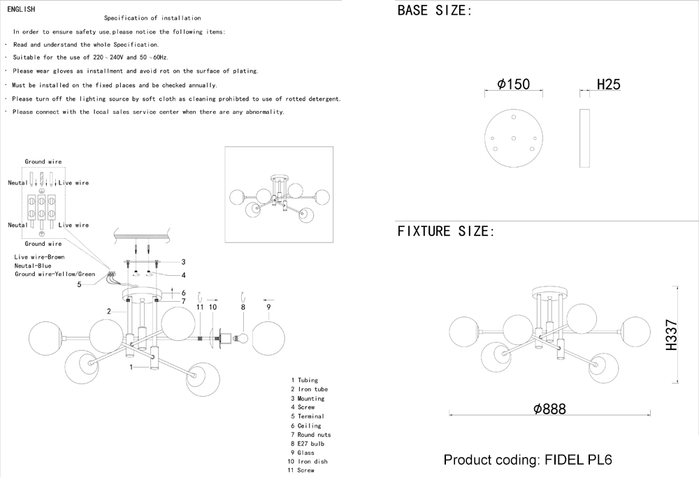 Светильник потолочный crystal lux fidel pl6 black