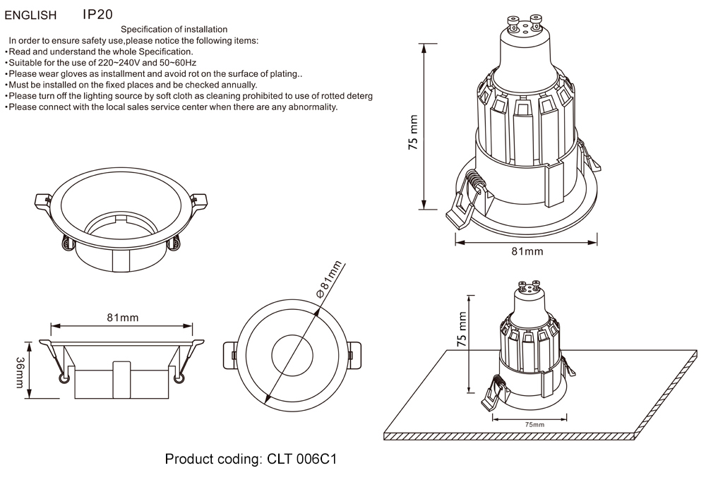 Светильник встраиваемый Crystal Lux CLT 006C1 BL