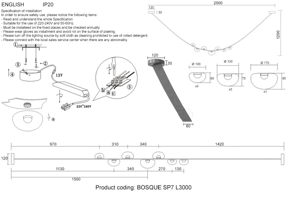 Светильник подвесной crystal lux bosque sp7 l3000 brown/transparent
