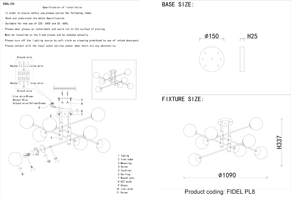 Светильник потолочный crystal lux fidel pl8 black