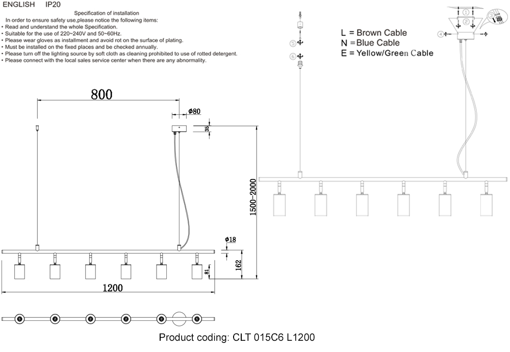 Светильник потолочный crystal lux rivo sp6 l1200 bl