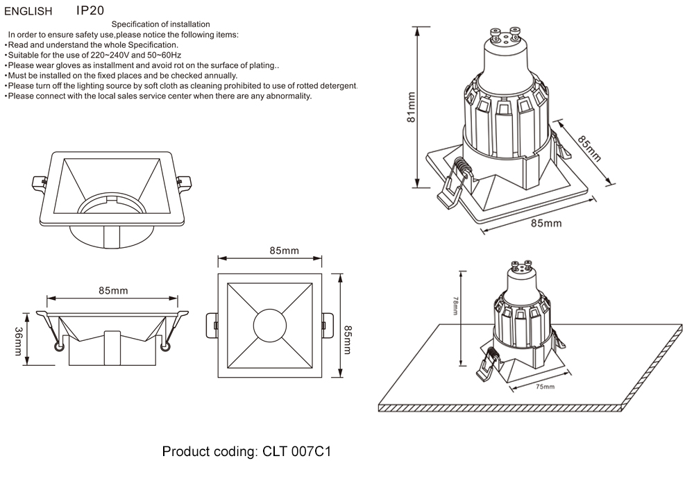 Светильник встраиваемый Crystal Lux CLT 007C1 WH