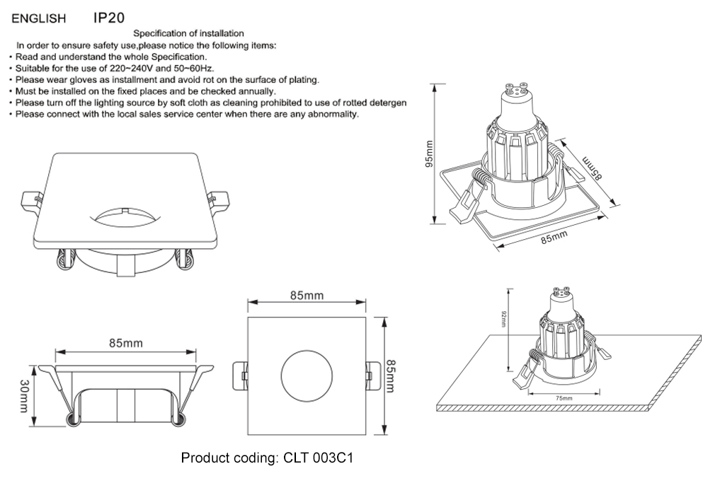 Светильник встраиваемый crystal lux clt 003c1 wh
