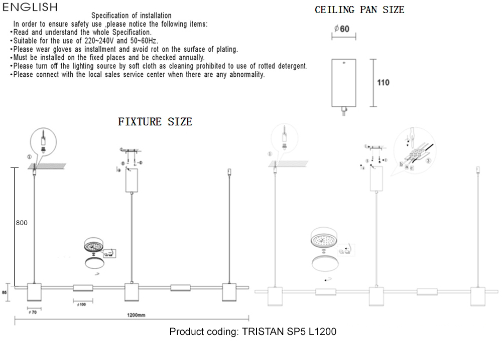 Светильник подвесной crystal lux tristan sp5 l1200 black