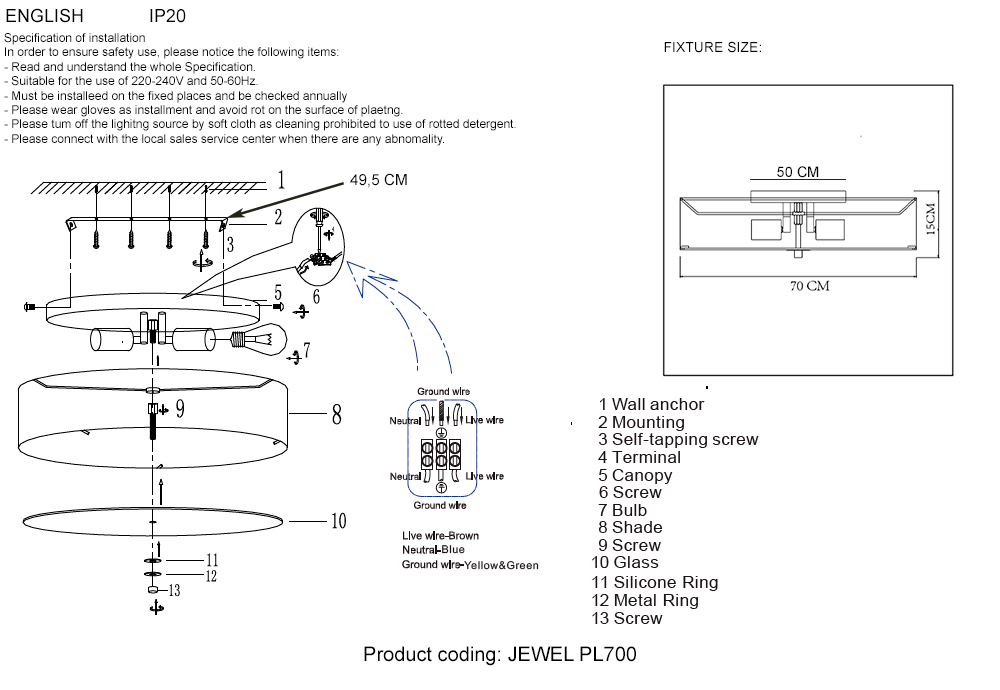 Светильник потолочный crystal lux jewel pl700 gr