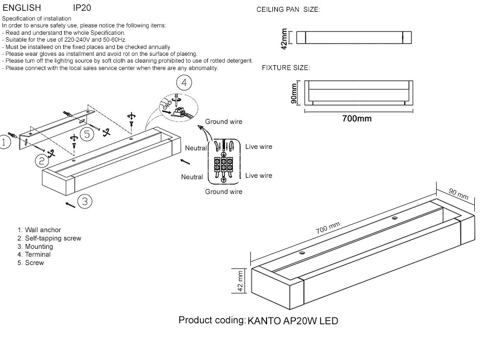 Бра crystal lux kanto ap20w led wh