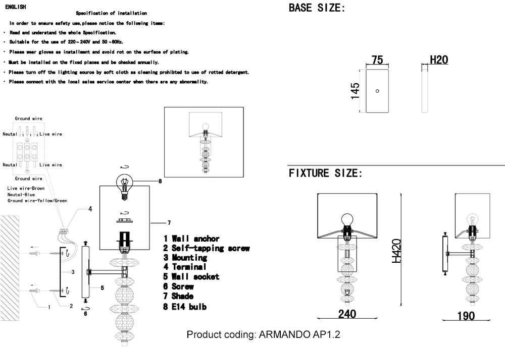 Бра crystal lux armando ap1.2 gold